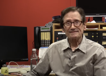 Mastering engineer Bernie Grundman seated in his studio.